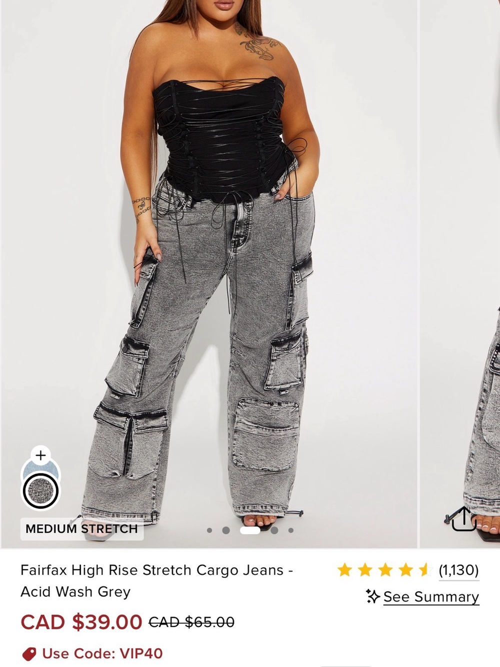 Fashion Nova Curve Fairfax High-Rise Stretch Cargo Jeans in Acid Wash Grey